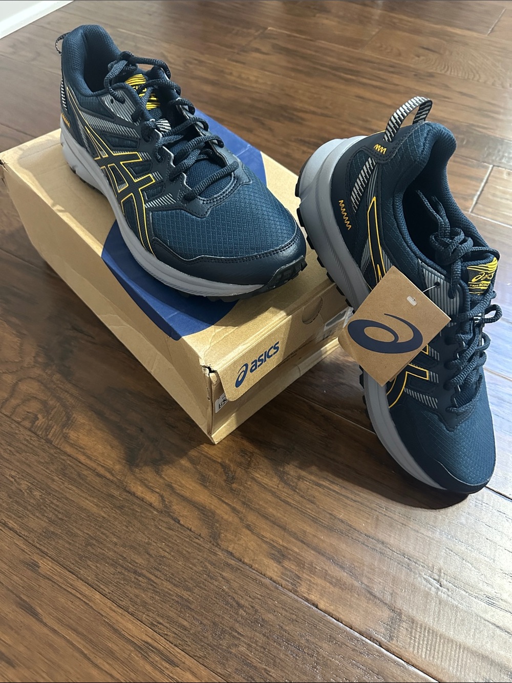 ASICS Navy Athletic Running Shoes with Yellow Accents